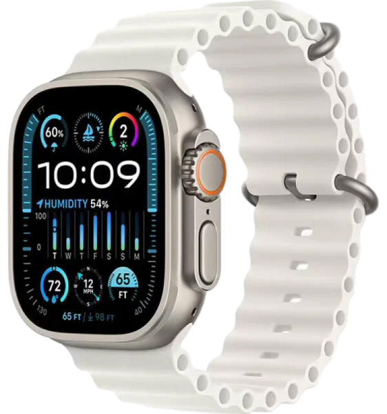 Apple Watch Series Ultra 2 49mm Natural Titanium Case with White Ocean Band One Size